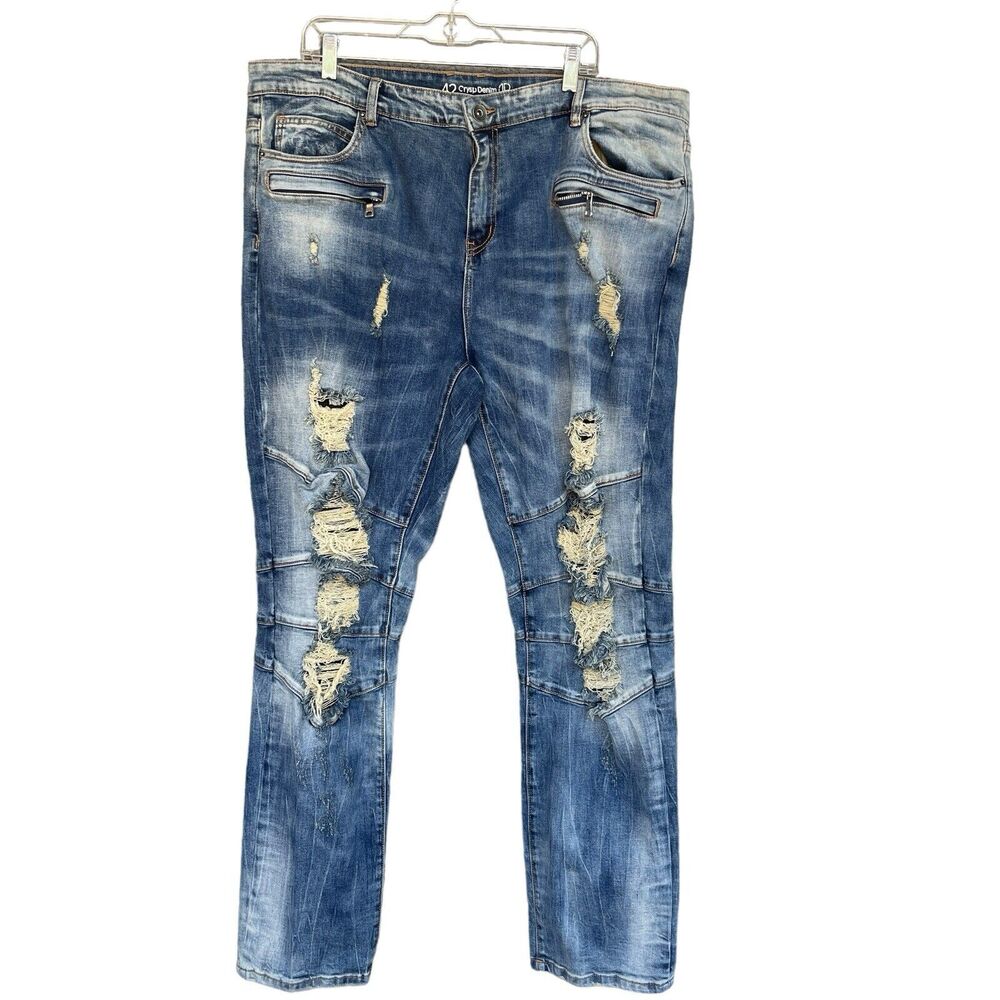 Crysp Denim Jeans Mens 42 Distressed Grunge Blue Moto Thrashed‎ Straight Leg Y2K